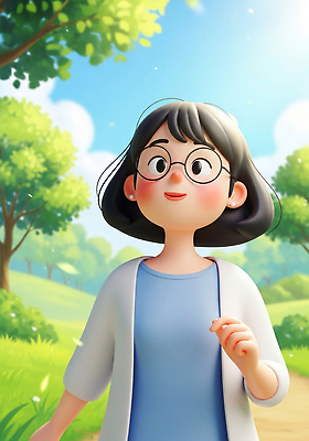 JPG 주간 편집이미지 캐릭터 여자 행복 안경 자연 풍경 소녀 일상 초록색 걷기 산책 숲 즐거움 편집3D AI컴퓨터그래픽 AI콘텐츠 자연요소 잡화 감정 어린이 컬러 모션 휴식 사람 라이프 3D 생태계 파일형식