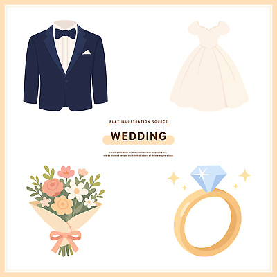 디자인 커플 드레스 기념일 꽃 꽃다발 신랑 결혼 일러스트 결혼식 사랑 턱시도 이벤트 장식 축하 반지 준비 아이템 스타일 국내일러스트 AI파일 식물 옷 감정 컨셉 장신구 관계 정장 파일형식 벡터