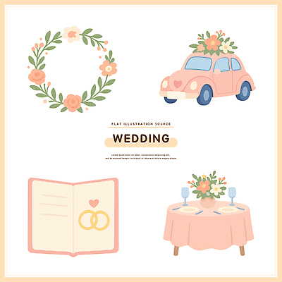 디자인 커플 꽃 꽃다발 결혼 일러스트 자동차 탁자 결혼식 사랑 이벤트 장식 장미 로맨틱 축하 분위기 결혼반지 뷰티풀 국내일러스트 AI파일 식물 감정 육상교통 가구 컨셉 관계 반지 파일형식 벡터