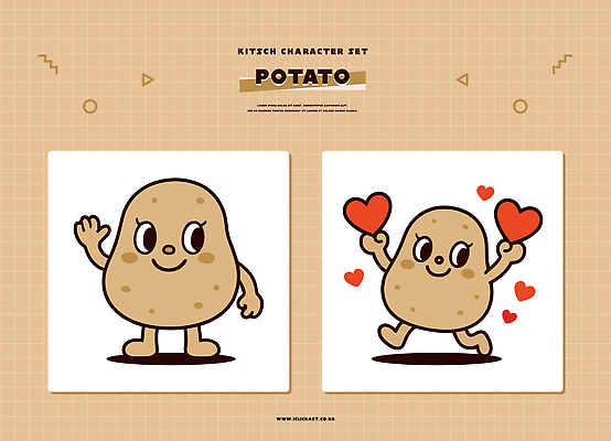 식물 캐릭터 디자인 감정 일러스트 감자 표정 사랑 웃음 그래픽 귀여움 하트 춤 인사 민속 키치 일러캐릭터 AI파일 모양 컨셉 채소 문화예술 예절 파일형식 벡터