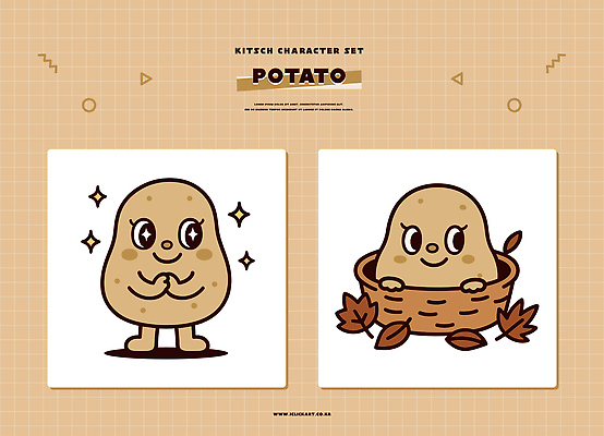 캐릭터 디자인 감정 예술 상징 컬러 일러스트 감자 세트 바구니 귀여움 표현 유머 창의성 스타일 키치 일러캐릭터 AI파일 컨셉 채소 파일형식 벡터