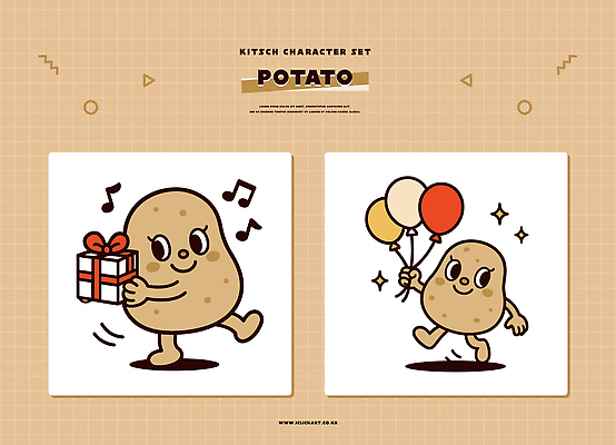 캐릭터 디자인 문화 티셔츠 일러스트 감자 선물 그래픽 장난감 귀여움 기쁨 축하 생일 즐거움 코믹 풍선 창의성 키치 일러캐릭터 AI파일 기념일 감정 컨셉 셔츠 채소 파일형식 벡터