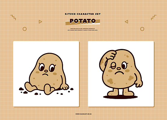 캐릭터 디자인 감정 일러스트 감자 표정 귀여움 슬픔 표현 즐거움 고민 개성 시리즈 키치 일러캐릭터 AI파일 컨셉 채소 파일형식 벡터