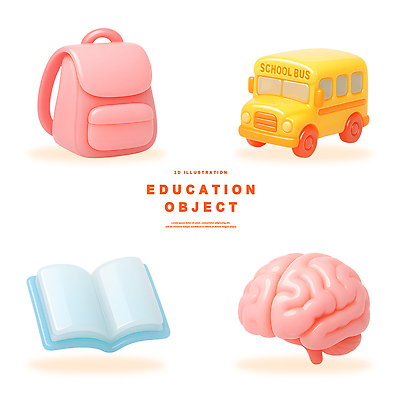 PSD 편집이미지 학생 교육 컬러 배낭 교실 학교 교재 버스 책 학습 교양 상품 놀이터 뇌 편집3D 육상교통 가방 놀이 대중교통 3D 파일형식
