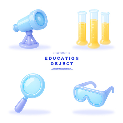 PSD 편집이미지 교육 과학 실험 학습 망원경 도구 관찰 비커 바쁨 확대경 편집3D 모션 실험기구 3D 파일형식