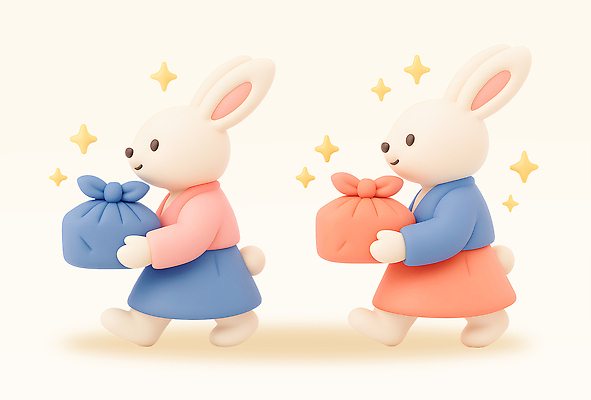 PSD 편집이미지 행복 감정 문화 여행 동화 선물 친구 컬러풀 걷기 추석 귀여움 토끼 전통의상 한복 장면 추석선물 편집3D 한국전통 전통 명절 컬러 컨셉 포유류 관계 모션 반려동물 3D 파일형식 명절선물