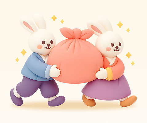 PSD 편집이미지 캐릭터 전통 옷 명절 행복 문화 함께함 선물 추석 귀여움 축제 토끼 즐거움 추석선물 편집3D 기념일 감정 컨셉 포유류 반려동물 3D 파일형식 명절선물