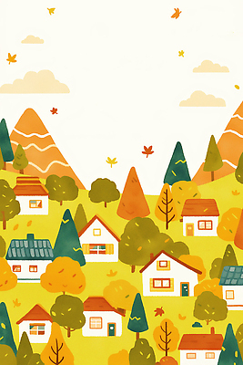 JPG 나무 컬러 단풍 일러스트 자연 산 주택 풍경 야외 일상 평화 마을 환경 농촌 숲 뷰티풀 풍경화 국내일러스트 AI일러스트 AI콘텐츠 식물 컨셉 잎 건물 라이프 시골 그림 생태계 파일형식