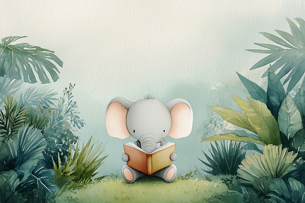 JPG 나무 식물 동물 어린이 일러스트 상상 자연 휴식 코끼리 동물원 이야기 초원 책 학습 독서 평화 귀여움 환경 탐험 열대우림 그림 국내일러스트 AI일러스트 AI콘텐츠 교육 컨셉 포유류 사람 숲 생태계 파일형식