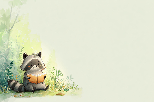 JPG 식물 동물 캐릭터 여유 일러스트 자연 잔디 책 초록색 독서 햇빛 평화 귀여움 시간 숲 즐거움 장면 너구리 아기자기 국내일러스트 AI일러스트 AI콘텐츠 감정 컬러 컨셉 포유류 태양 생태계 파일형식