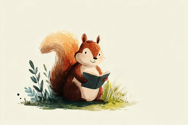 JPG 나무 식물 동물 캐릭터 여유 일러스트 자연 잔디 책 독서 귀여움 아기 숲 읽기 순수 즐거움 그림 다람쥐 국내일러스트 AI일러스트 AI콘텐츠 감정 컨셉 모션 사람 설치류 생태계 파일형식