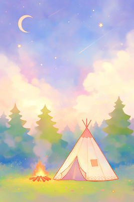 JPG 별 여행 일러스트 자연 밤하늘 불꽃 텐트 회화 풍경 야외 평화 고요 캠핑 소나무 숲 편안함 모닥불 드로잉 별빛 국내일러스트 AI일러스트 AI콘텐츠 자연요소 나무 컨셉 하늘 불 레저 캠핑도구 말하기 미술 빛 감각 야간 생태계 파일형식