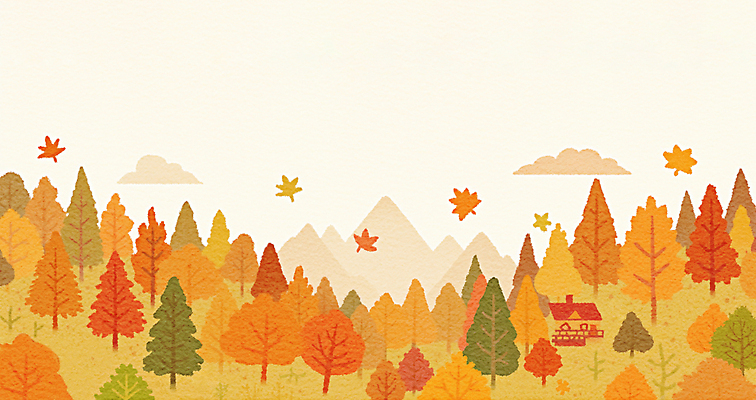 JPG 나무 식물 컬러 잎 일러스트 자연 하늘 산 주택 풍경 주황색 금색 분위기 숲 조용 동산 멀리 산맥 국내일러스트 AI일러스트 AI콘텐츠 컨셉 건물 생태계 파일형식