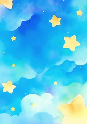 JPG 별 예술 컬러 배경화면 하늘색 백그라운드 일러스트 자연 하늘 수채화 파란색 노란색 꿈 분위기 편안함 그림 부드러움 상상력 국내일러스트 AI일러스트 AI콘텐츠 자연요소 컨셉 감각 생태계 파일형식