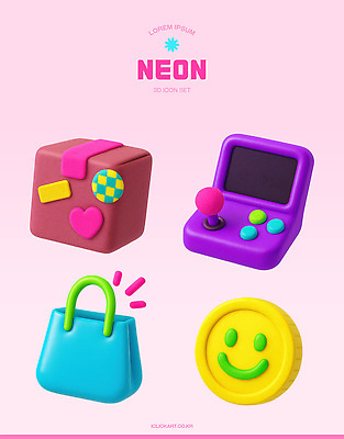 PSD 편집이미지 디자인 컬러 가방 웃음 쇼핑 장난감 3D 귀여움 동전 게임기 네온 패키지 뷰티풀 편집3D 잡화 컨셉 돈 표정 디지털합성 파일형식