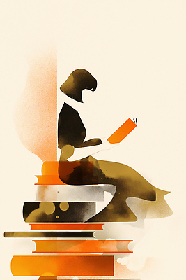 JPG 디자인 여자 문화 여유 예술 일러스트 휴식 아이디어 사람 책 학습 독서 교양 서재 그림 감성 상상력 색감 창의성 국내일러스트 AI일러스트 AI콘텐츠 교육 감정 컨셉 파일형식