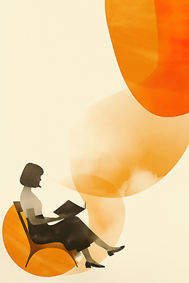 JPG 디자인 여자 예술 의자 일러스트 휴식 실내 따뜻함 취미 책 독서 주황색 분위기 편안함 즐거움 조용 상상력 색감 오후 국내일러스트 AI일러스트 AI콘텐츠 감정 컬러 가구 컨셉 사람 내부 감각 파일형식