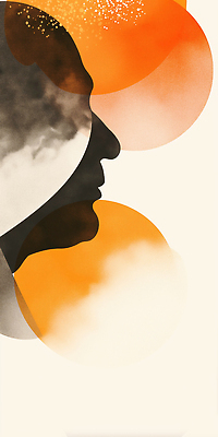 JPG 모양 디자인 감정 예술 컬러 일러스트 추상 미술 사람 옆모습 주황색 회색 표현 감각 신비 작품 윤곽 조화 심리 창작 국내일러스트 AI일러스트 AI콘텐츠 뷰포인트 컨셉 무늬 문화예술 파일형식