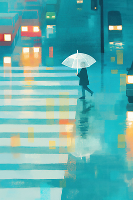 JPG 길 컬러 일러스트 우산 자동차 날씨 거리 사람 빛 도시풍경 평화 걷기 도시 횡단보도 타일 소음 국내일러스트 AI일러스트 AI콘텐츠 육상교통 컨셉 모션 풍경 소리 보행로 파일형식