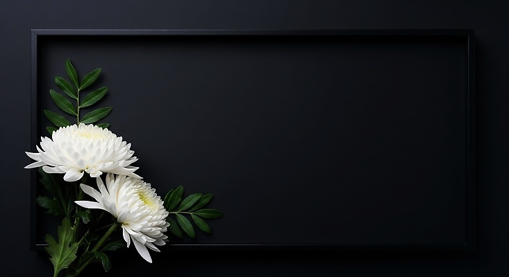 JPG 식물 편집이미지 디자인 꽃 잎 자연 프레임 국화 장식 검은색 흰색 심플 조화 뷰티풀 추모 차분 편집실사 AI포토 AI콘텐츠 컬러 컨셉 CG 생태계 파일형식