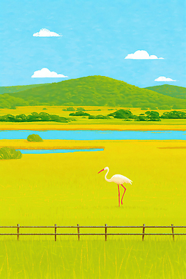 JPG 곤충 일러스트 자연 조류 하늘 생물 풍경 초원 초록색 여름 강 평화 환경 하이킹 물가 숲 백로 국내일러스트 AI일러스트 AI콘텐츠 동물 계절 컬러 컨셉 레저 생태계 파일형식