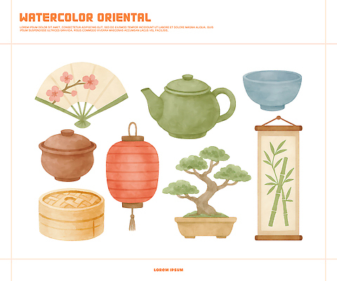 PSD 전통 꽃 문화 잎 일러스트 자연 조명 수채화 장식 소나무 편안함 찻주전자 대나무 오브젝트 그림 색감 국내일러스트 나무 식물 주전자 감각 생태계 파일형식