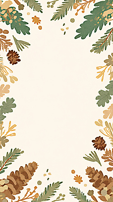 JPG 나무 식물 디자인 꽃 예술 백그라운드 잎 일러스트 자연 수채화 프레임 장식 초록색 갈색 그림 부드러움 솔방울 색감 테마 국내일러스트 AI일러스트 AI콘텐츠 컬러 감각 생태계 파일형식