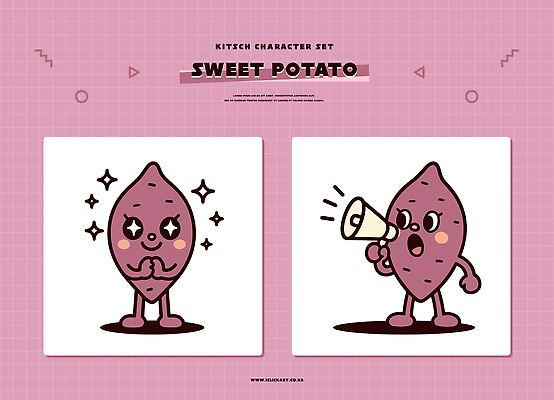 캐릭터 디자인 감정 분홍색 일러스트 웃음 사람 그래픽 세트 표현 마이크 고구마 아기자기 일러캐릭터 AI파일 컬러 음향기기 컨셉 뿌리채소 표정 파일형식 벡터