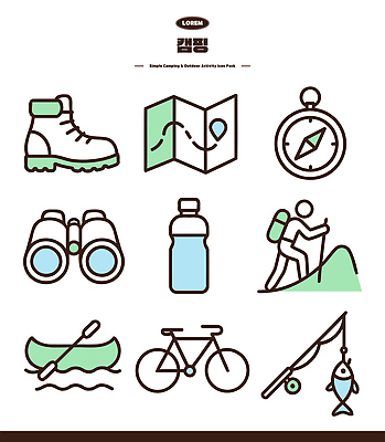 아이콘 지도 낚시 아웃도어 자전거 등산 망원경 캠핑 하이킹 장비 나침반 물병 카약 등산화 하이커 2D아이콘 AI파일 여행 신발 레저 바이크 트래킹 수상스포츠 물통 등산용품 파일형식 벡터