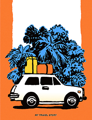 여행 백그라운드 일러스트 자동차 자연 휴가 풍경 캐리어 주황색 탐험 도전 짐 열대식물 즐거움 여행준비 국내일러스트 AI파일 식물 감정 육상교통 컬러 여행가방 준비 생태계 파일형식 벡터