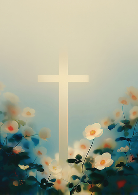 JPG 계절 꽃 기독교 종교 예술 상징 백그라운드 십자가 일러스트 자연 생명 풍경 빛 평화 정원 희망 일몰 감성 조화 뷰티풀 국내일러스트 AI일러스트 AI콘텐츠 식물 감정 컨셉 노을 생태계 파일형식