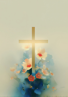 JPG 꽃 기독교 종교 컬러 백그라운드 십자가 술잔 일러스트 자연 생명 빛 평화 마을 성장 명상 장면 신성 조화 뷰티풀 국내일러스트 AI일러스트 AI콘텐츠 식물 컨셉 잔 생태계 파일형식