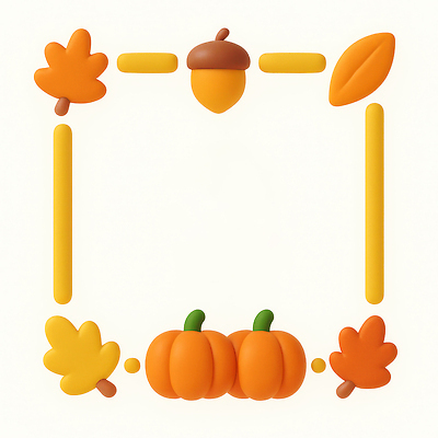 JPG 편집이미지 디자인 예술 컬러 호박 나뭇잎 따뜻함 장식 노란색 주황색 테두리 도토리 색감 창작 편집3D AI컴퓨터그래픽 AI콘텐츠 잎 채소 3D 견과류 파일형식