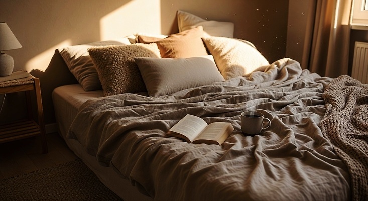 JPG 편집이미지 커피 쿠션 아침 휴식 책 소파 독서 햇빛 침실 방 침대 분위기 편안함 부드러움 편집실사 AI포토 AI콘텐츠 주간 음료 가구 컨셉 의자 태양 감각 CG 파일형식