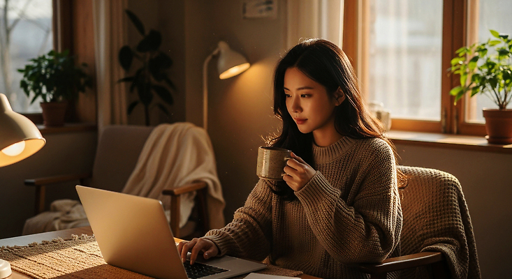 JPG 식물 편집이미지 여자 커피 휴식 실내 일상 노트북 작업 집중 의료성형뷰티 편집실사 AI인물포토 AI콘텐츠 음료 컨셉 사람 내부 라이프 전자제품 CG 파일형식 AI포토