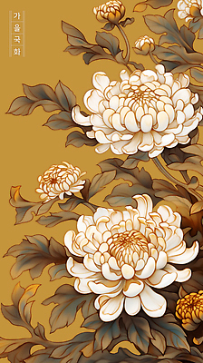 PSD 전통 디자인 꽃잎 꽃 화초 예술 컬러 백그라운드 잎 일러스트 자연 국화 장식 금색 우아함 조화 초상화 뷰티풀 국내일러스트 식물 컨셉 그림 생태계 파일형식