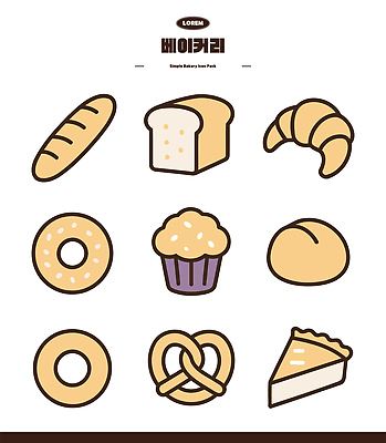빵 일러스트 디저트 식사 빵집 도넛 달콤 바게트 컵케이크 크루아상 식빵 브레드 페스츄리 국내일러스트 AI파일 음식 케이크 상점 맛 파일형식 벡터