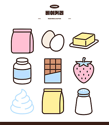 음료 분홍색 일러스트 재료 딸기 요리 제과 주방 초콜릿 계란 우유 설탕 크림 제빵 버터 구움과자 국내일러스트 AI파일 컬러 과일 디저트 유제품 제과제빵 알 파일형식 벡터