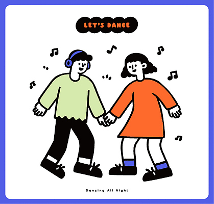 행복 감정 문화 음악 일러스트 모션 놀이 대화 두명 친구 파티 손잡기 자유 표현 춤 저녁 연결 즐거움 리듬 국내일러스트 AI파일 컨셉 관계 문화예술 말하기 사람 이벤트 야간 파일형식 벡터