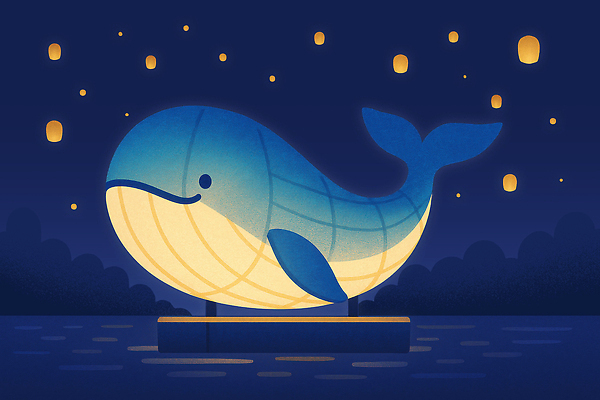 PSD 감정 예술 바다 야경 일러스트 밤하늘 조명 이벤트 조형물 축제 고요 모임 등불 수면 분위기 고래 수족관 소원 뷰티풀 환상 경관 국내일러스트 컨셉 포유류 하늘 미술 풍경 물 수중동물 야간 파일형식 풍경_경치