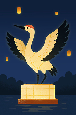 PSD 전통 문화 예술 상징 일러스트 자연 밤하늘 조명 풍경 이벤트 빛 조형물 평화 전시 랜턴 백로 관람 조화 뷰티풀 국내일러스트 컨셉 조류 하늘 미술 야간 생태계 파일형식