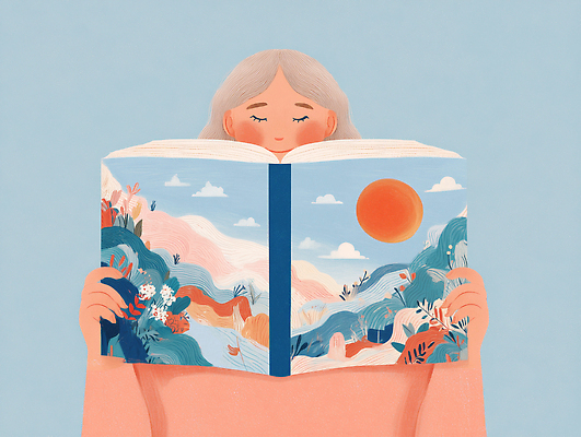 JPG 식물 일러스트 모션 자연 산 이야기 사람 풍경 책 세계 독서 태양 감상 즐거움 그림 파스텔 상상력 색감 풍요 국내일러스트 AI일러스트 AI콘텐츠 자연요소 감정 컨셉 학용품 생태계 파일형식