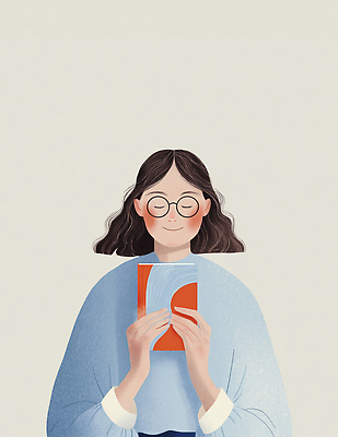 JPG 여자 감정 안경 백그라운드 일러스트 휴식 미소 취미 일상 책 여름 학습 독서 교양 편안함 집중 즐거움 호기심 부드러움 국내일러스트 AI일러스트 AI콘텐츠 잡화 계절 교육 컨셉 표정 사람 라이프 감각 파일형식