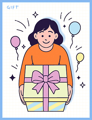 행복 리본 컬러 일러스트 선물 웃음 소녀 이벤트 장식 상자 파티 기쁨 등불 축하 생일 휴일 편안함 즐거움 풍선 국내일러스트 AI파일 여자 기념일 감정 어린이 컨셉 조명 표정 감각 파일형식 벡터