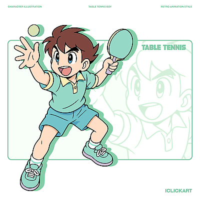 캐릭터 디자인 어린이 스포츠 포즈 일러스트 공 모션 소년 운동 귀여움 게임 라켓 탁구 복고 청록색 장면 일러캐릭터 AI파일 남자 스포츠용품 컬러 컨셉 놀이 건강 사람 구기 파일형식 벡터