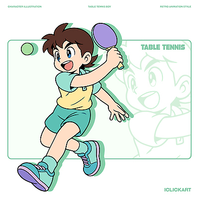 캐릭터 어린이 스포츠 일러스트 공 모션 놀이 탁자 소년 취미 운동 경쟁 게임 라켓 그리기 탁구 즐거움 복고 스타일 일러캐릭터 AI파일 남자 감정 스포츠용품 가구 컨셉 건강 사람 구기 파일형식 벡터