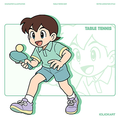 캐릭터 어린이 스포츠 컬러 일러스트 모션 소년 취미 그래픽 운동 탁구 즐거움 그림 복고 초상화 액션 스타일 일러캐릭터 AI파일 남자 감정 건강 사람 구기 파일형식 벡터