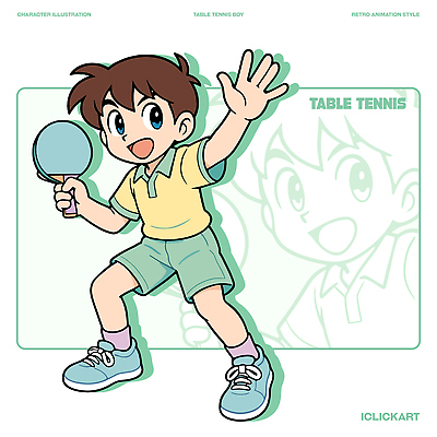 캐릭터 디자인 어린이 스포츠 포즈 일러스트 모션 표정 웃음 경기 소년 운동 라켓 탁구 즐거움 그림 복고 밝은색 흥미 일러캐릭터 AI파일 남자 감정 스포츠용품 컨셉 건강 사람 구기 파일형식 벡터