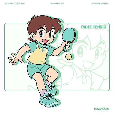 캐릭터 어린이 스포츠 포즈 일러스트 모션 놀이 미소 소년 취미 운동 라켓 그리기 탁구 즐거움 그림 활기 일러캐릭터 AI파일 남자 감정 스포츠용품 컨셉 표정 건강 사람 구기 파일형식 벡터