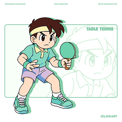 캐릭터 어린이 스포츠 포즈 일러스트 모션 청소년 놀이 소년 취미 친구 운동 경쟁 게임 탁구 집중 초상화 액션 일러캐릭터 AI파일 남자 컨셉 관계 건강 사람 구기 그림 파일형식 벡터